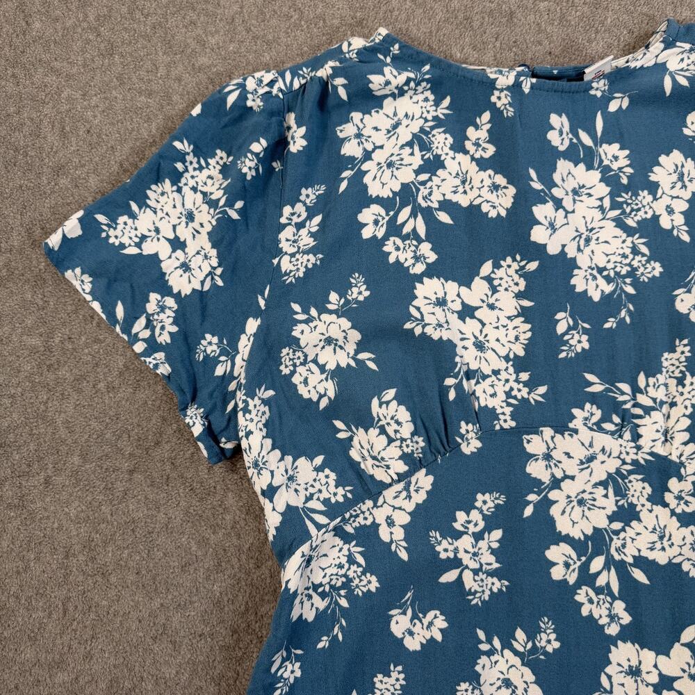 Old Navy Women's Petite Medium Blue White Floral Mini Dress Short Sleeve New - Picture 3 of 11
